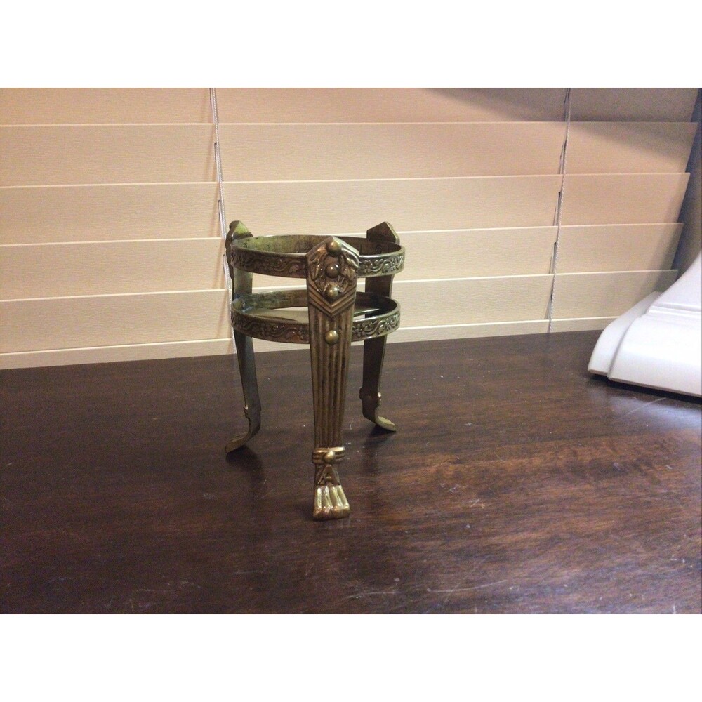 Vintage 1970's Ornate Flower Pattern Brass Footed Pillar Candle Holder MCM 5"